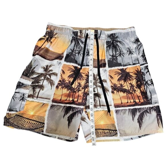 Newport Blue Mens Tropical Sunset Print Swim Trunks With Pockets Elastic Waist & - Picture 7 of 10